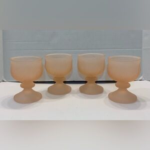 Vintage Pink Satin Frosted Tiara Group of 4 Goblet 6oz Glasses.             2873